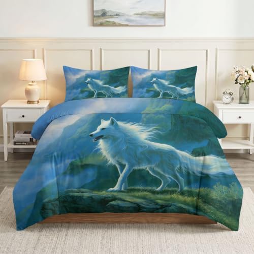 California King Duvet Cover Set Art Animals Wolves Soft Microfiber