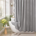 Bathway Modern Scalloped Shower Curtain Linen Textured, Light Gray