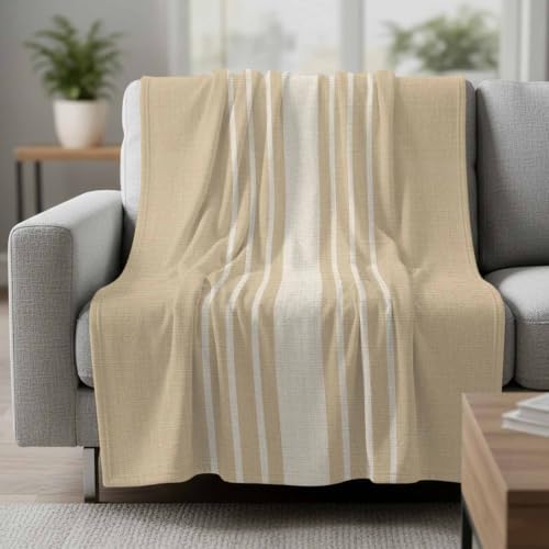Taupe Stripe Throw Blanket for Couch, Modern Minimalist Striped