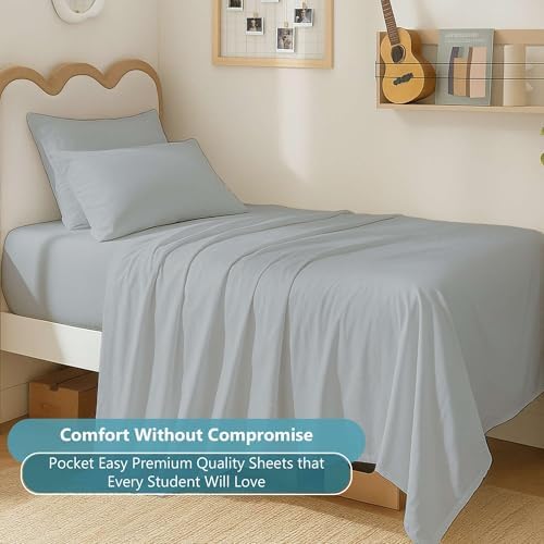 Ready To Rest 4 Piece Twin XL Sheets - Light Grey, 15 Inch Deep