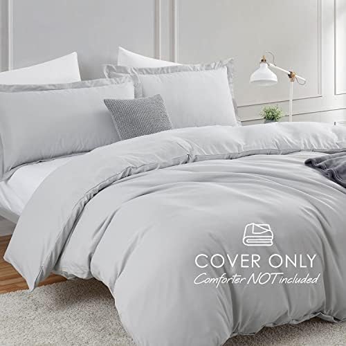 Hearth & Harbor Light Grey Duvet Cover King Size, 3 Piece Bedding Set