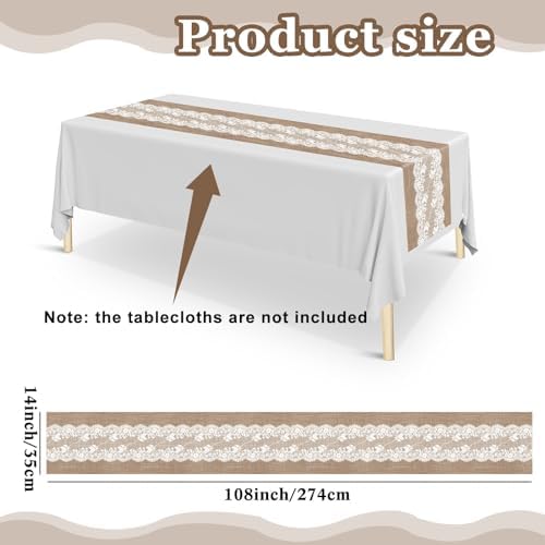 Newwiee 12 Pack Plastic Table Runner 14 x 108 Inch Natural Burlap