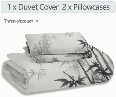Duvet Cover King Size - Reversible Symmetrical Ink Wash Bamboo Leaf