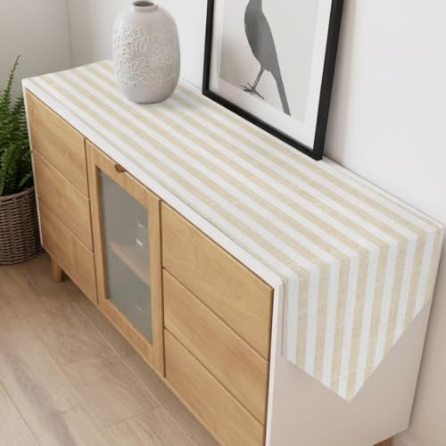 Table Runner 108 Inches Long, Beige Striped Table Runners for Dining