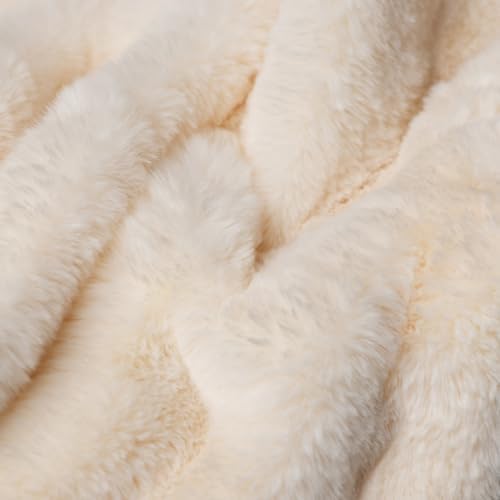 MERRYLIFE Luxury Faux Rabbit Fur Throw Blanket for Couch Bed Beige