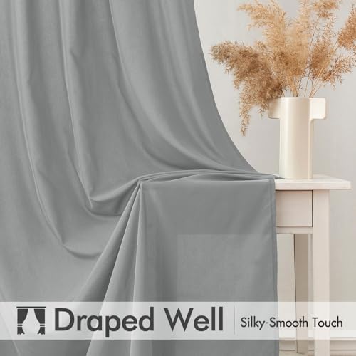 MIULEE Grey Semi Sheer Privacy Curtains Drapes 2 Panels 52W x 84L