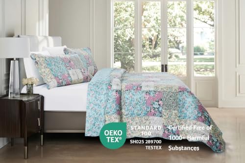 Brilliant Sunshine Lilac Rose Toile Lively Patchwork Quilt Set, King