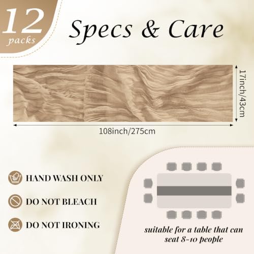 12 Pack Beige Cheesecloth Table Runner 17x128 Inch Boho Home Decor