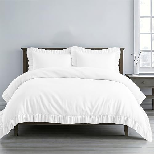 Kotton Culture 3 Pc White Ruffle Trim Duvet Cover Set King Size-100%