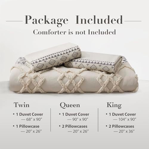 Oli Anderson Boho Duvet Cover Queen Size, Beige & Gray, 3 Pieces