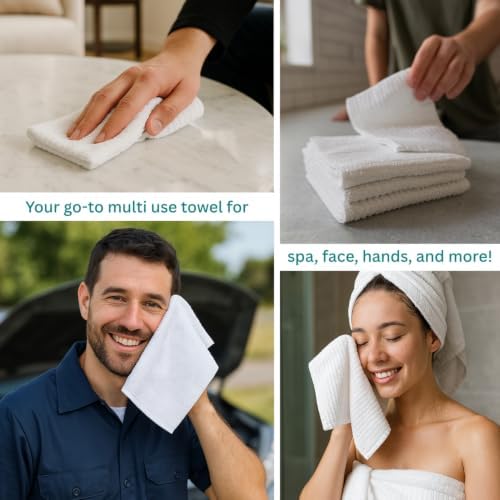 Looperry Ribbed Bar Mop Towels White Terry Cloth Dish Rags, Cotton