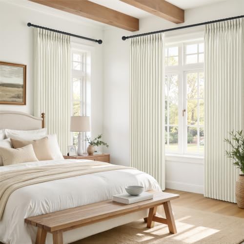 Cream Triple Pinch Pleated Living Room Semi Sheer Curtains 96 Inch 2