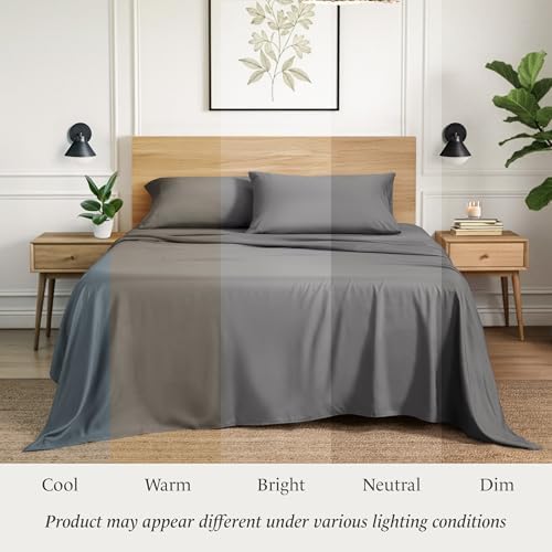 Cotton 4Pcs-Bed Sheet Set King 16" Deep Pocket Dark Grey