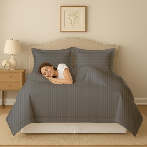 eBeddy Linens Dark Grey Striped Duvet Cover Set King/Cal-King Size