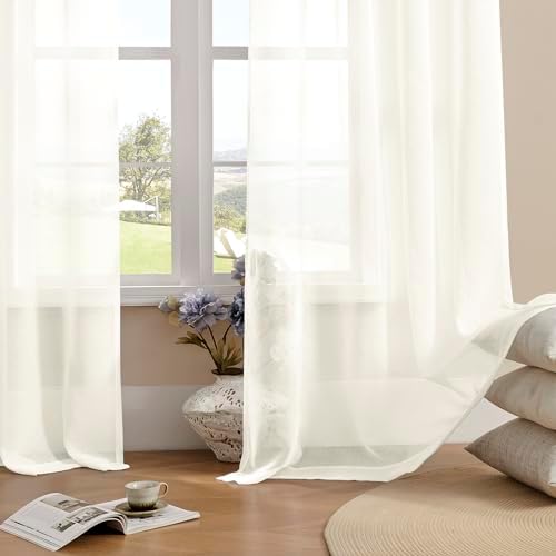 Window Curtains White Sheer Curtains 108 Inches Long 2 Panels Tulle