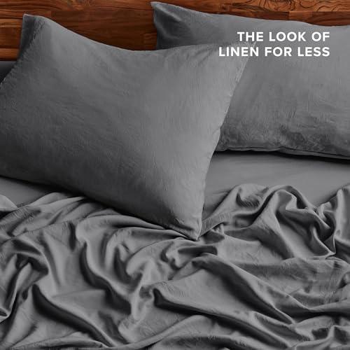 Bare Home Washed Sheet Set 1800 Ultra-Soft (Twin XL, Grey)