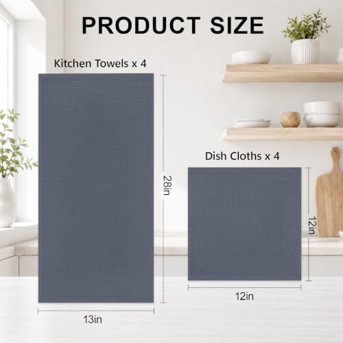 Mordimy 8 Pack 100% Cotton Kitchen Towels and Dishcloths Set, Dark
