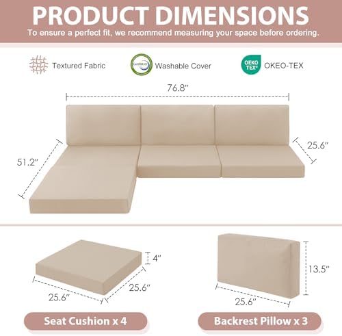 7-Piece Patio Furniture Cushions Set, Replacement Outdoor Cushions for