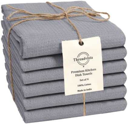 Waffle Kitchen Towels, Grey, 16x26 in, Set of 6