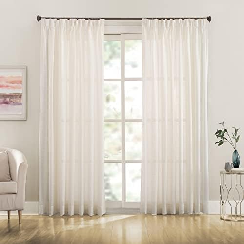 Pinch Pleats Sheer Curtains 108 inches Long, Cream Semi Window