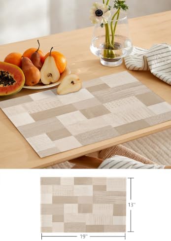 Cream Beige Checked Table Mats Set of 6 with Table Runner 90 Inches