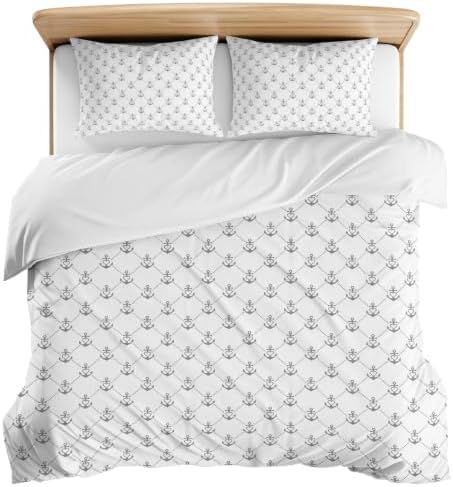 Duvet Cover Cal King Size, Nautical Anchors 3-Piece Bedding