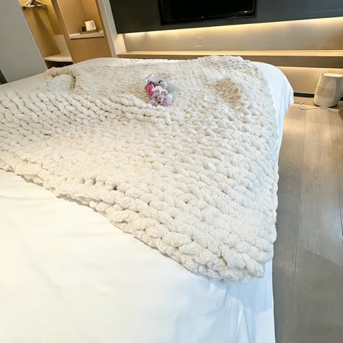Soft Chunky Knit Throw Blanket for Couch, Cozy Warm Knitted Blankets