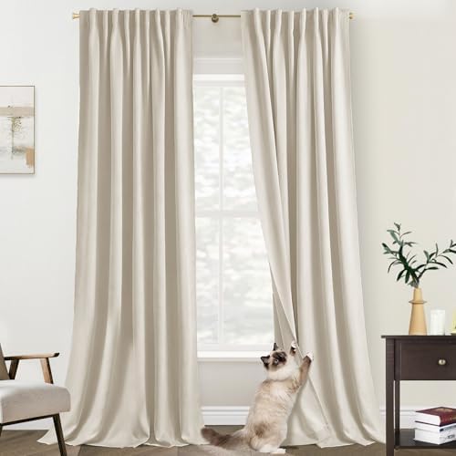 Warm Beige Polished Blackout Curtains - Modern Elegant Subtle Linen