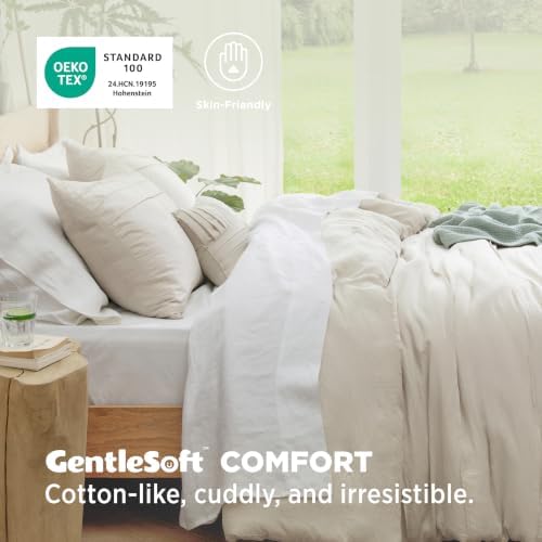 Bedsure Queen Comforter Set 4 Piece, Beige Boho, Pinch Pleat