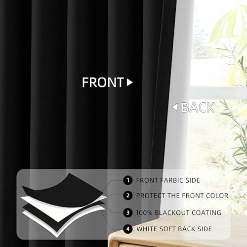 ChrisDowa Black Blackout Curtains 120 Inches Long 2 Panels for Bedroom
