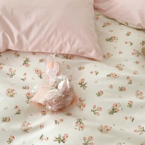 Nayoroom Pink Floral Duvet Cover Set Queen Green Botanical Flower