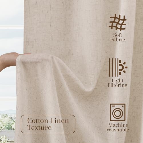 Nanspring Extra Long Linen Curtains 40x120 Inch for Living Room Cream