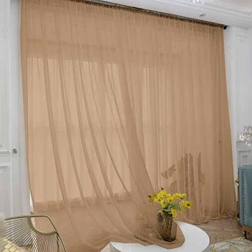 Brown Sheer Curtains 72 Inches Long 2 Panels,Rod Pocket Voile Semi