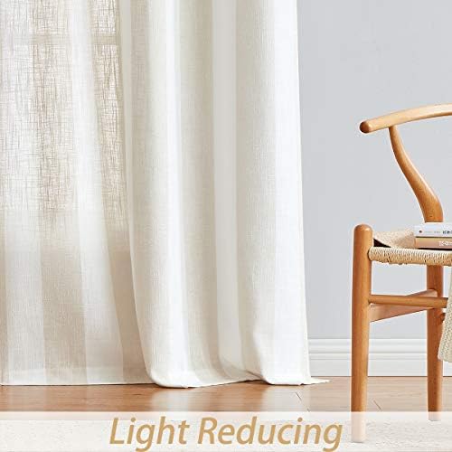 Central Park Beige White Vertical Stripe Curtain Semi Sheer, 44" Wx84