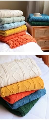 Knit Throw Blanket for Couch Home Decorative Bed Blankets with Tassel