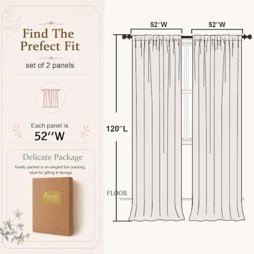 OWENIE White Sheer Curtains 120 Inches Extra Long 52" Width 2 Panels