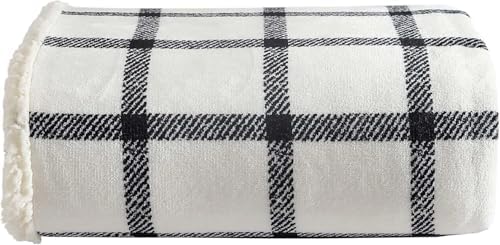 1 Pc Beige and Charcoal Reversible Sherpa Throw Blanket 50 x 60 Inch