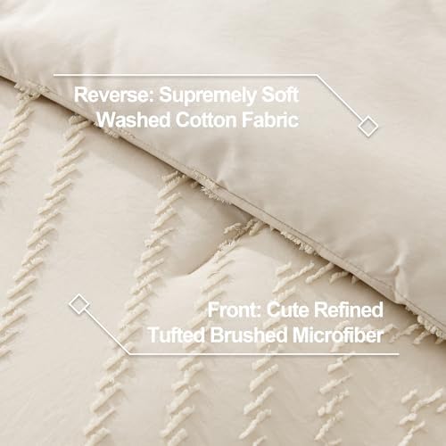 Litanika Oversized King Comforter Set Beige, 3 Pcs Boho Tufted Bedding