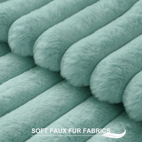 Pallene Faux Fur Decorative Throw Pillow Covers 22x22 Set of 2, Aqua