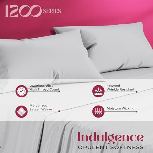 Mayfair Linen 1200 Series Pillow Cases Queen Size Set of 2, Light Grey