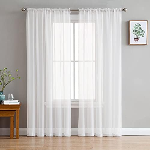 Solid Color Sheer Curtains 108 Inches Long, White Sheer Window
