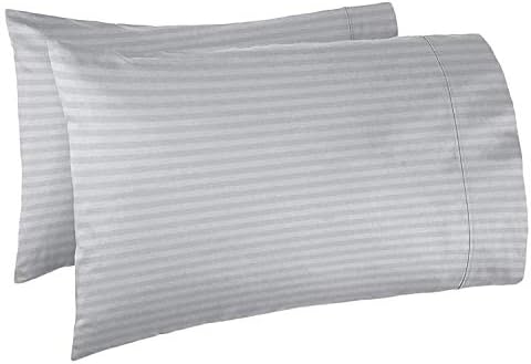 ARlinen 5 PCs Duvet Cover Set King Size Light Grey Stripe 400 Thread