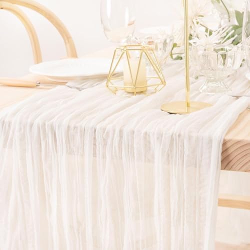 Ivory White Cheesecloth Table Runner Boho Cheese Cloth Gauze Table