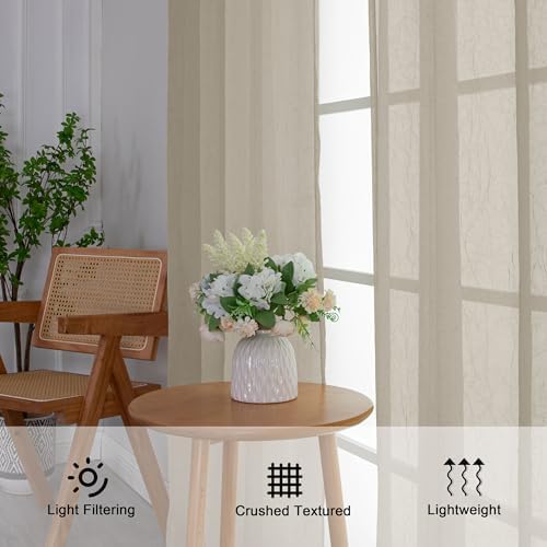 Chyhomenyc Crushed Sheer Taupe Curtains 63 Inch Length 2 Panels, Light