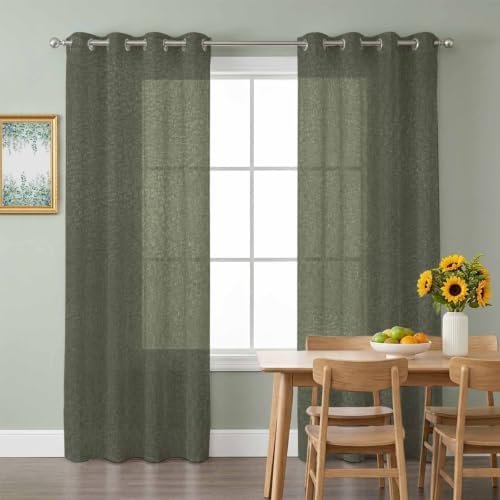 Grayish Brown Texture Sheer Curtains 84 inch Length 2 Panels Set