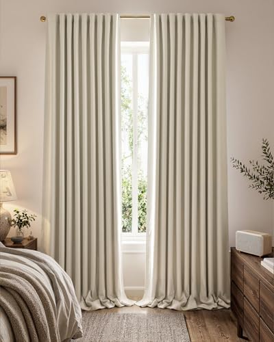jinchan Beige Blackout Curtains 108 Inch Farmhouse Rod Pocket 2 Panels