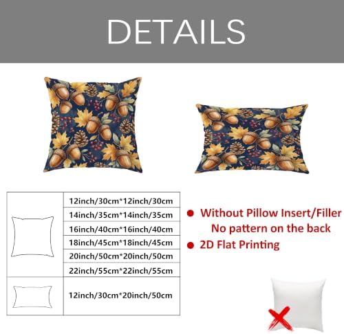 Acorns Throw Pillow Covers Set of 2, Rustic Natural Pinecones Leaves