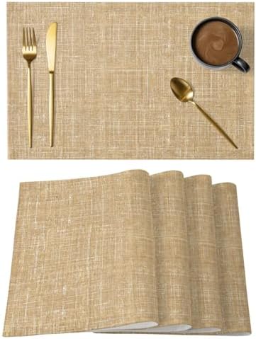 Placemats Set of 8, Khaki Woven Placemat, Linen Place Mats for