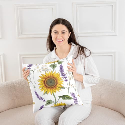 Feelyou Sunflower Throw Floral Pillow Covers 22"x22" Set of 2 Soft