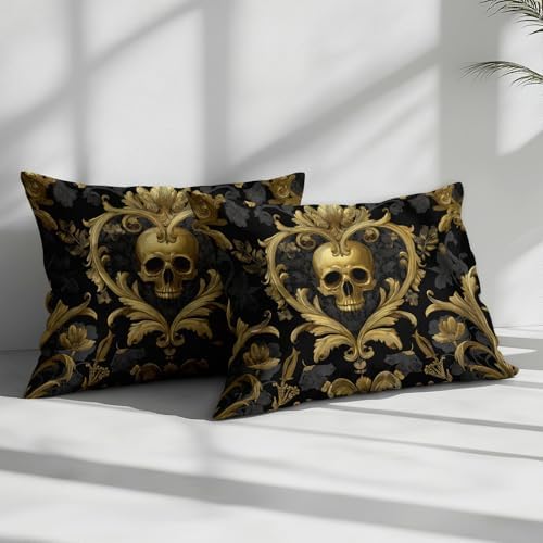 California King Duvet Cover Set Gothic Style Skull with Gold